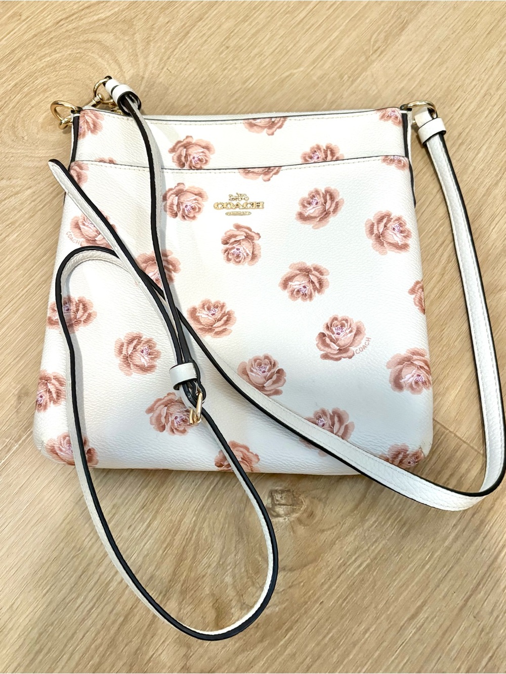 Coach Floral Crossbody Bag Cream/Red With Long Strap
